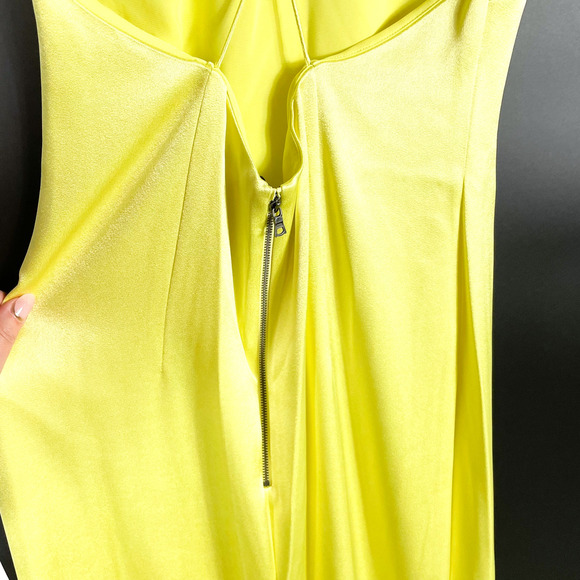 Alice & Olivia Ettley Halter Maxi Dress Yellow Lime Gown Front Slit Sz 8 - Picture 10 of 13
